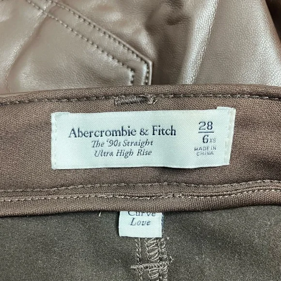 Abercrombie & Fitch The 90s Straight Ultra High Rise Curve Love Leather Pants DD - Picture 9 of 10